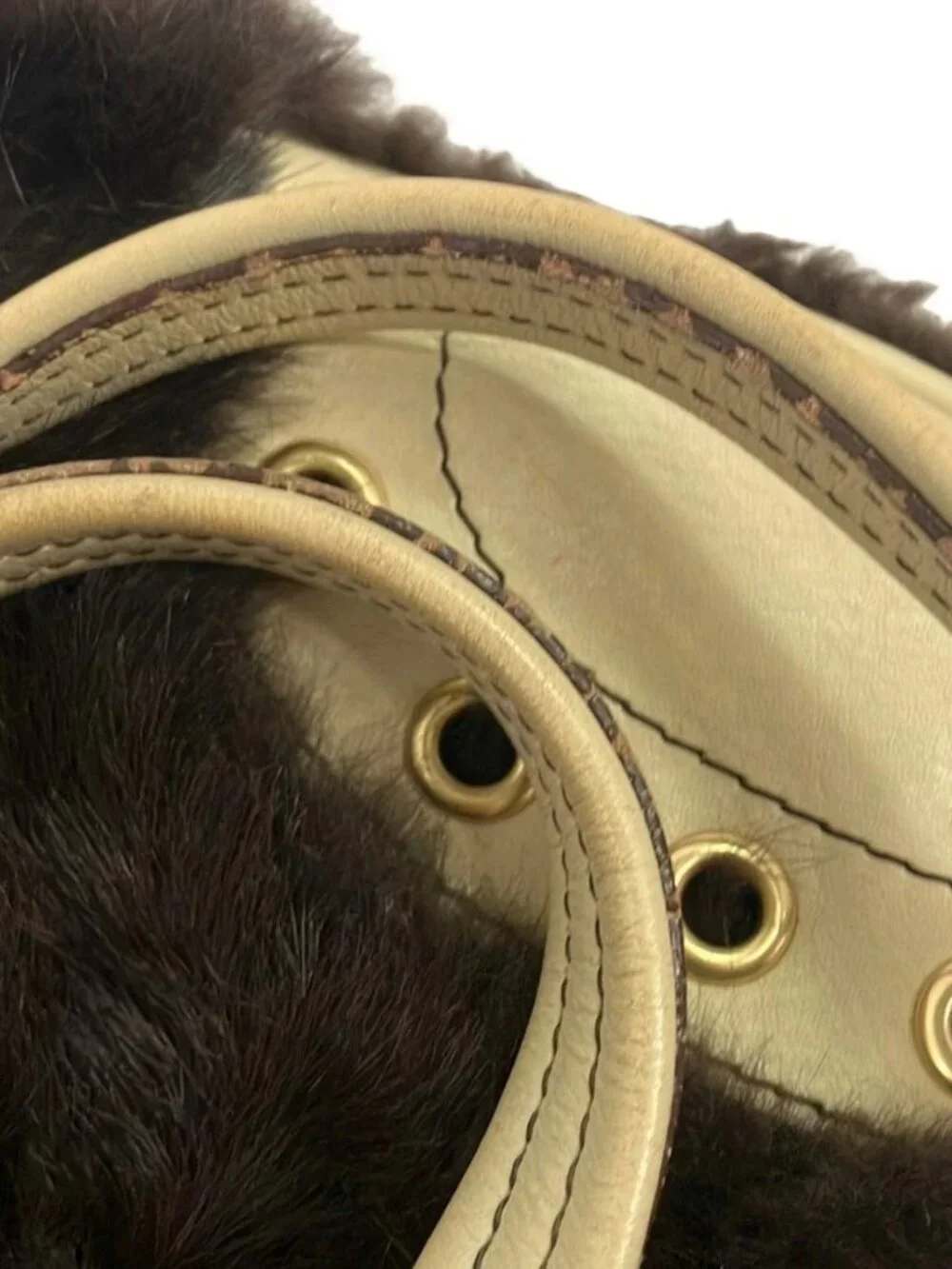 SAZABY Dark Brown Cream Fur Leather Shoulder Bag
